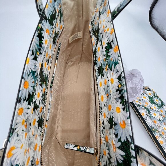 Kate Spade Cedar Street Daisy Tote Green Floral Leather Zip Closure & Wallet - Picture 7 of 16